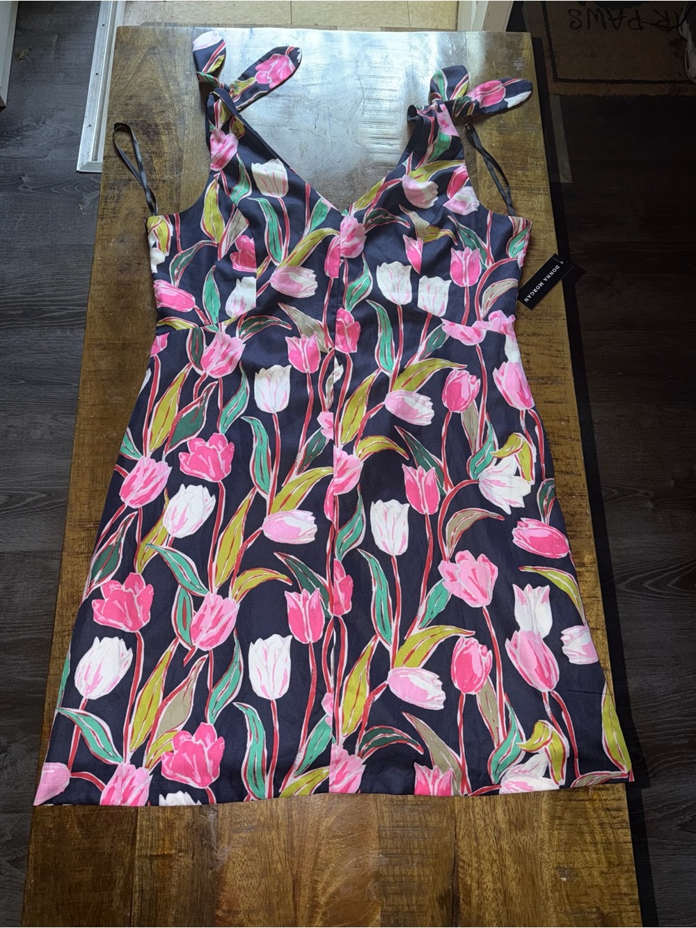 NWTAGS Donna Morgan Navy A-Line Dress with Pink Tulip Print - Picture 3 of 5